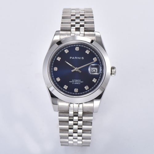 39.5mm Parnis Роскошные мужские наручные часы с бриллиантами и сапфировым стеклом с автоматическим подзаводом 21 драгоценность