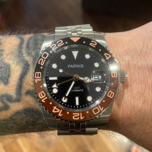 40mm Parnis Automatic Movement GMT Sapphire Crystal Mens