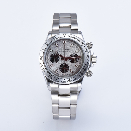 39mm Parnis Montre chronographe sport pour homme, mouvement à quartz, montre-bracelet, cadran gris