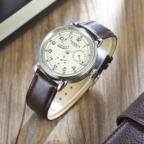 42mm Parnis Power Reserve Automatic Movement Watch Small Second Date Indicator