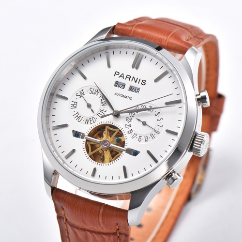 43mm Parnis Automatic Movement Commander Watch Power Reserve Indicator