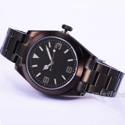 40mm Parnis Automatic Men's Mechanical Watch PVD Black Bracelet Date Indicator