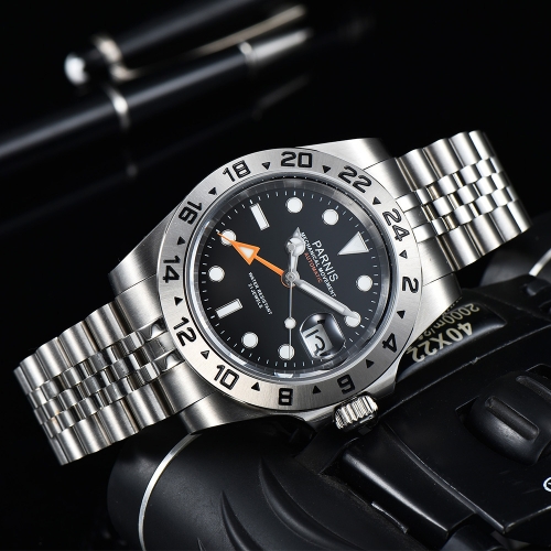 40mm Parnis Automatische mechanische Herrenarmbanduhr GMT Luminous Watch