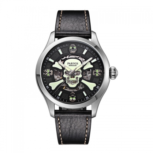 42mm Parnis Automatic Movement Men's Casual Wristwatch Sapphire Crystal Skull Dial