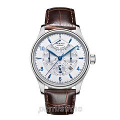 Silver Case, White Dial Blue Mark