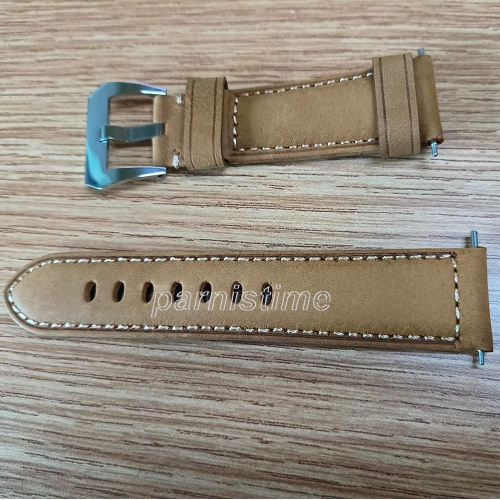 24mm Brown Genuine Leather Watchband Strap with Polished Pre-V Buckle,Watch Accessories parts Free Shipping