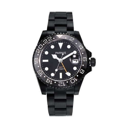 40mm Parnis Sapphire GMT Movimento Automático Relógio Masculino Marcador Luminoso Data