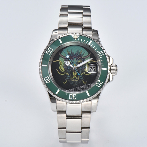 Parnis 40mm Mechanical Watches Japan Miyota8215 Automatic Watch Men Rotating Ceramic Bezel Green Dial Custom Drawing