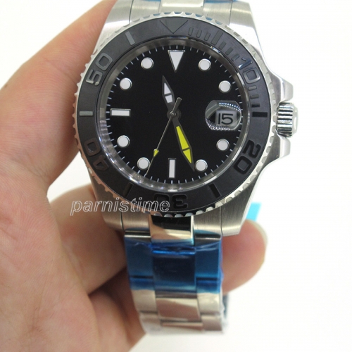 40mm Parnis Sapphire Men's Automatic Mechanical Watch Black Color Rotating Ceramic Bezel