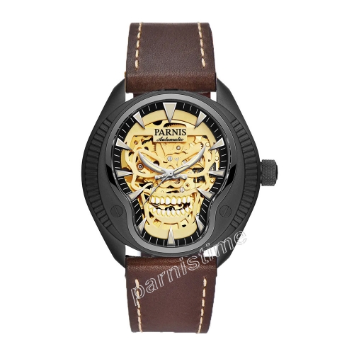 Parnis 43mm Sapphire Crystal Cool Skull Dial Miyota 8N24 Automatic Men Mechanical Watch