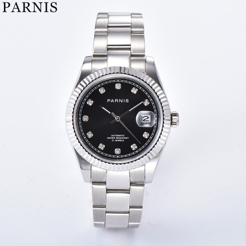 39.5mm Parnis Автоматические мужские наручные часы Stereosc Bezel Elegant Diamond Dia Miyota