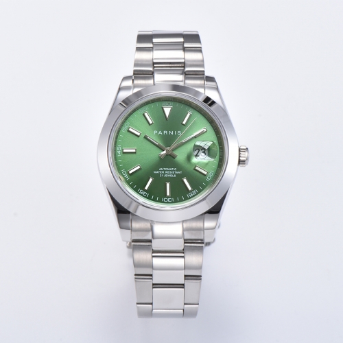 39.5mm Parnis Japan Miyota 8215 Automatic Movement Green Dial Luminous Marker Men's Wristwatch
