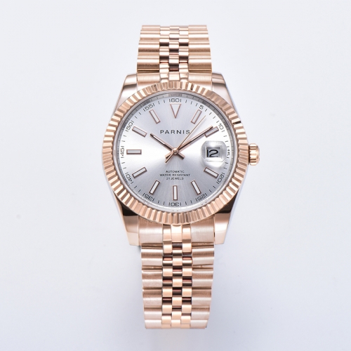 39.5mm Parnis Automatic 21 Jewels Rose Gold Sapphire Crystal Men Wristwatch