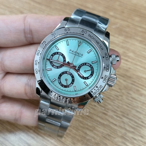 39mm Parnis Men Sport Chronograph Watch Quartz Movement Wristwatch 24-hours Dial