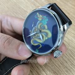 Parnis 44mm Hand Winding Mens Classic Dragon Dial Wrist Watch Customization Acceptable