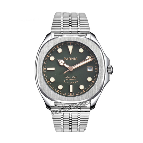 Parnis 39mm Luminous Mark Mens Wristwatch Stainless Steel Mechanical Automatic Watch