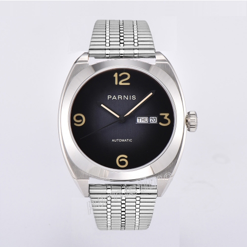 Parnis 42mm Silver Case White Dial Mechanical Men Watch Sapphire Glass Movement Automatic Men Wristwatch
