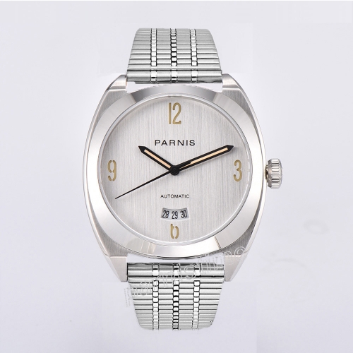 Parnis 42mm Silver Case Mechanical Men Watch Sapphire Glass Movement Automatic Men Wristwatch