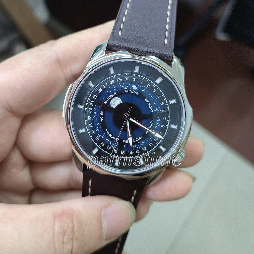 42mm Parnis Blue Romantic Starry Sky Dial Sapphire Crystal Men ...