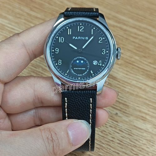 Parnis 39mm Miyota Automatic Men's Watch Sapphire Glass Leather Strap