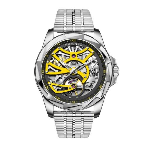 Parnis 43mm New Skeleton Hollow Dial Sapphire Crystal Automatic Mechanical Wristwatch