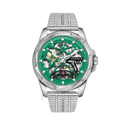 Parnis 43mm New Skeleton Hollow Dial Sapphire Crystal Automatic Mechanical Wristwatch