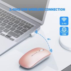 Rechargeable Wireless Mouse, inphic Mute Silent Click Mini Noiseless Optical Mice, Ultra Thin 1600 DPI for Notebook,PC,Laptop,Computer,Macbook (Rose gold)