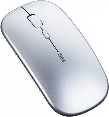 Bluetooth Mouse, Inphic Tri-mode Slim Silent Rechargeable Bluetooth Wireless Mouse (BT5.0/BT4.0/2.4G USB), 1600DPI Portable Mouse for Laptop PC Computer, Mac,Android, MacBook,iPadOS, Silver