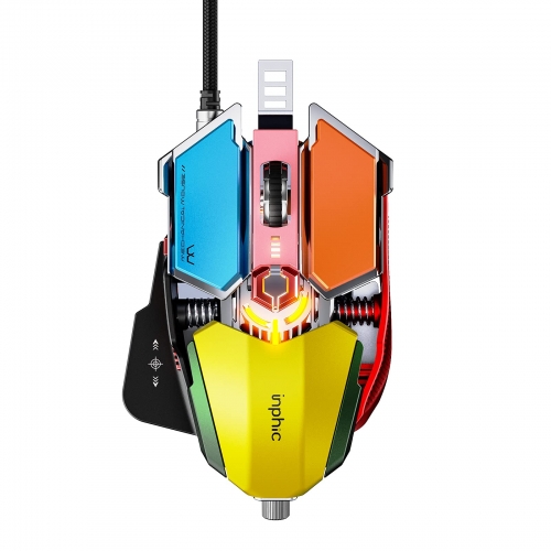 Gaming Mouse, Inphic Wired Mouse for Office or FPS Gamers, Adjustable Mouse Length & 7 Programmable Buttons, Up to 7200 Adjustable DPI,Colorful