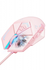INPHIC Pink Gaming Mouse, USB Optical Wired mouse RGB Backlight 4 Levels Adjustable DPI up to 4800, Silent Click Ergonomic 7 Programmable Buttons Design PC Gaming Mice for Windows System