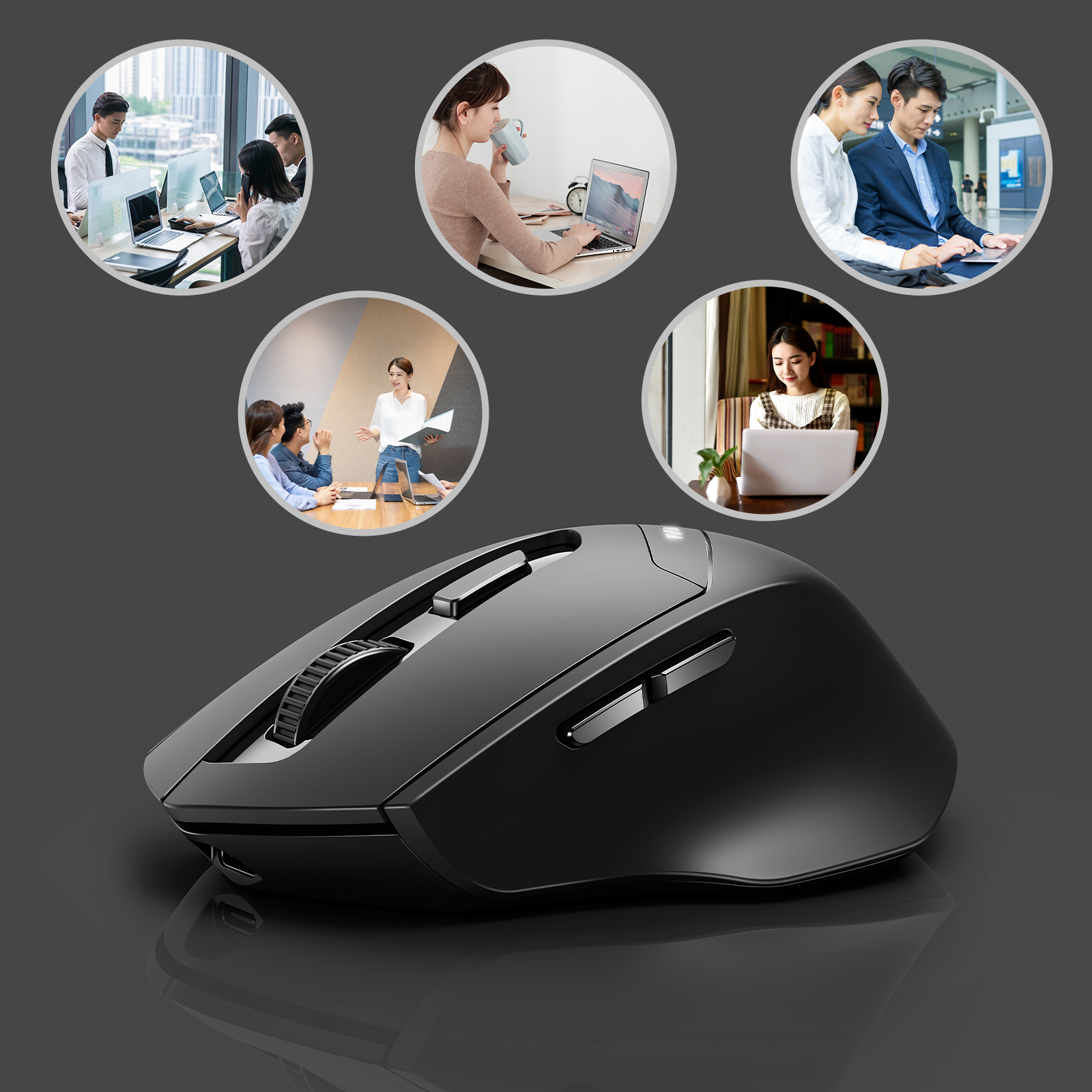 Bluetooth Mouse Rechargeable, Inphic 2.4G Wireless Mouse Silent, 3 Modes (Bluetooth 5.0/4.0+USB) Multi-Device Connection, Ergonomic Mouse for Laptop Desktop Mac Android Windows, Black