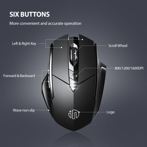 Bluetooth Mouse [Upgraded: Battery Level Visible], Inphic Rechargeable Wireless Mouse Multi-Device (Tri-Mode:BT 5.0/4.0+2.4Ghz) with Silent,Black