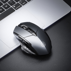 Bluetooth Mouse [Upgraded: Battery Level Visible], Inphic Rechargeable Wireless Mouse Multi-Device (Tri-Mode:BT 5.0/3.0+2.4Ghz) with Silent,Grey