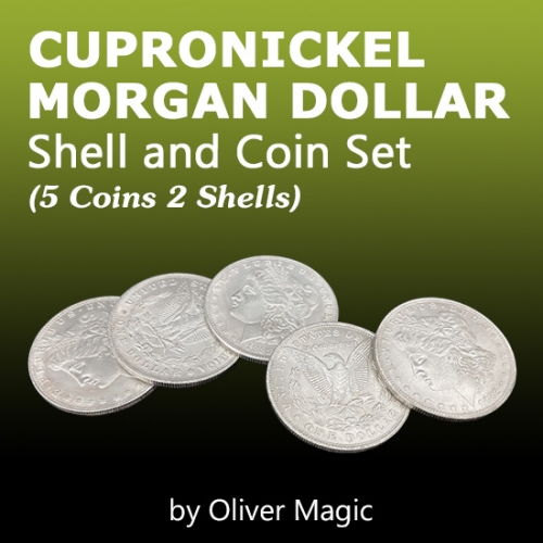 Cupronickel Morgan Dollar Shell and Coin Set (5 Coins + 1 Head Shell + 1 Tail Shell) by Oliver Magic