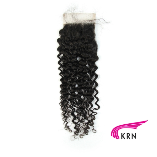 natural color jerry curly 4 x 4 middle part /free part /three part  lace closure with natural hairline and baby hair