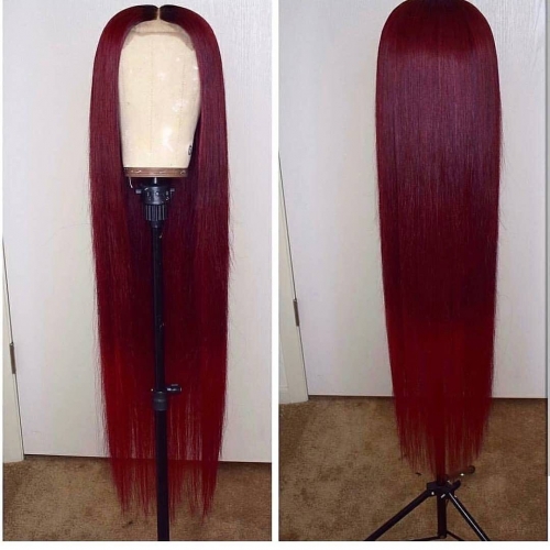 Customized Hot Sell Pure 99J Straight Pre_plucked  Lace Wig With Natural Hairline And Baby Hair