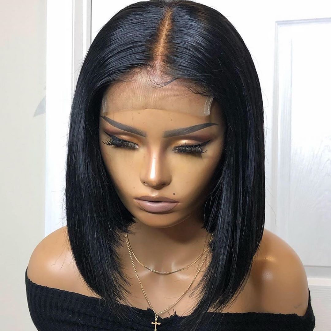 Customized Romance hair natural color silky straight 4x4 & 5x5 lace wig 100% unprocessed virgin human hair pre-plucked glueless