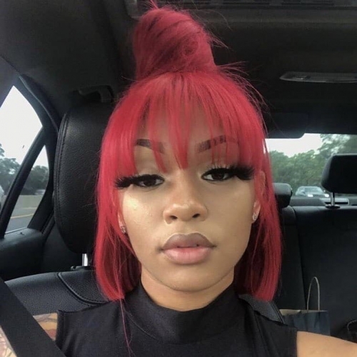 Customized Romance Hair Straight Red bob wig with Bang Free Fart Bob Wig With Natural hairline