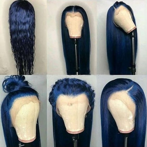 Customized Hot Sell Pure blue Straight Pre_plucked  Lace Wig With Natural Hairline And Baby Hair
