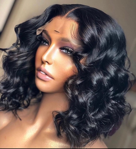 Customized Romance Hair Brazilian Bob Wave  Human Hair Lace Front /Full Lace /13x6 Lace Wigs Natural Color