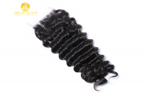 Hair Malaysian Deep Wave 4*4 Lace Closure Middle/Free/Three Part Natural Color Non Remy Human Hair Closure 8 To 22 Inches