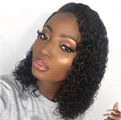 Short Curly Wig Lace Front Human Hair Wigs For Women 130% 150% 180% Density Black Full Ends Deep Part Brazilian Hair Bob Wig Remy