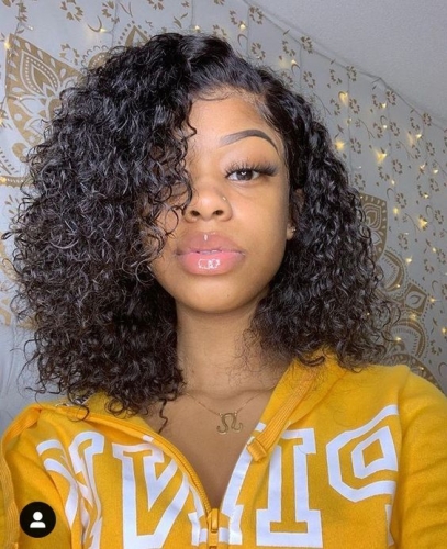 Elegantshair Jerry Curly Lace Front Human Hair Wigs With Baby Hair Brazilian Remy Hair Short Curly Bob Wigs For Women Pre-Plucked Wig 150% Density