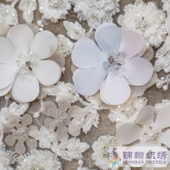 3d lace fabric for wedding dress Top quality 3d flower lace