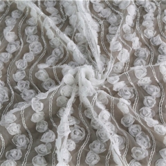 KHME5005 White 3D Flower Wave Embroidered on Mesh Fabric