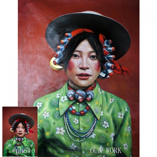Tibetan girl , oil painting , hand made piece