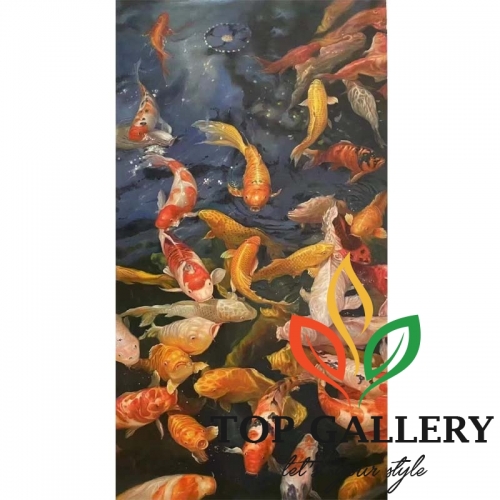 koi pond oil painting, customized koi painting on canvas