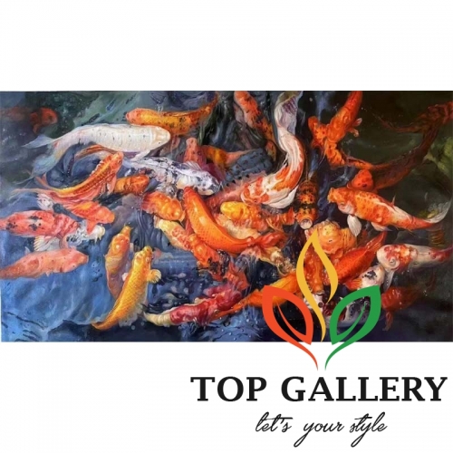 koi pond oil painting, customized koi painting on canvas