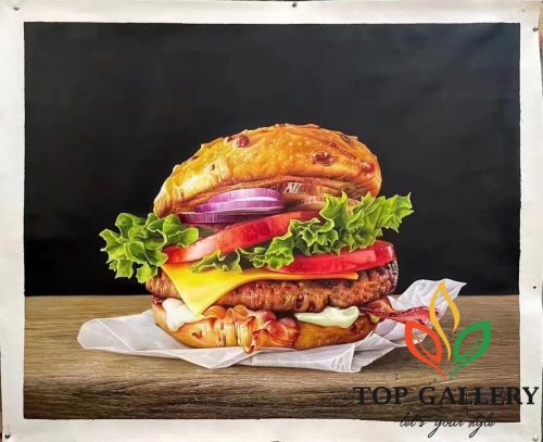 hamburger painting , hamburger canvas art,hamburger on canvas , hamburger artwork