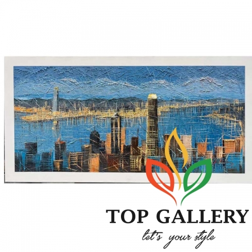 Hongkong skyline canvas art, modern Hongkong painted on canvas ,Street view Hongkong fine art on canvas, modern Hongkongstreet view